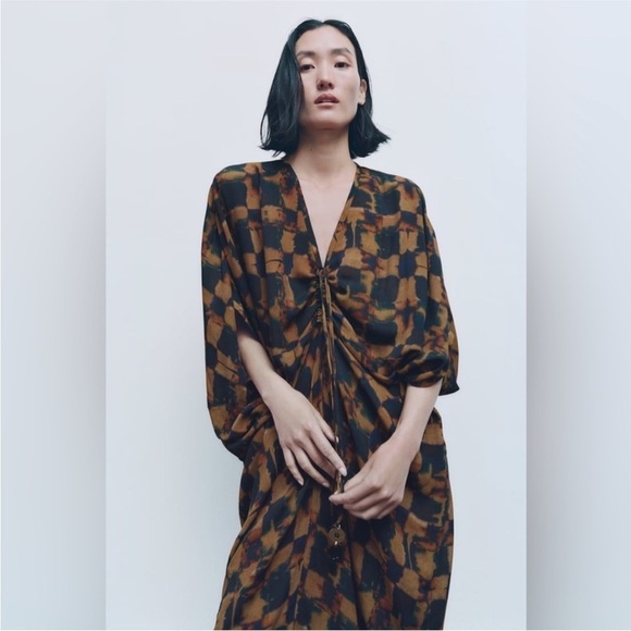 Zara Dresses & Skirts - ZARA Viscose Tunic Dress Adjustable Ruched Front Size M-L Limited Edition